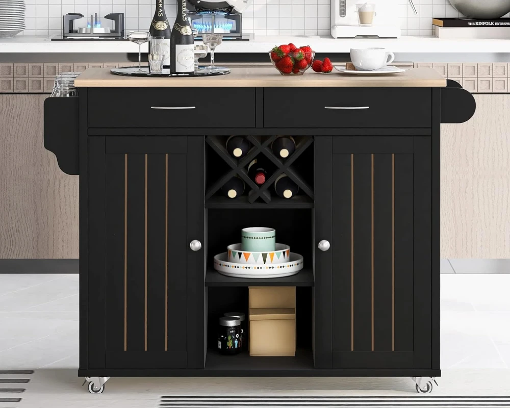 wooden rolling kitchen cart