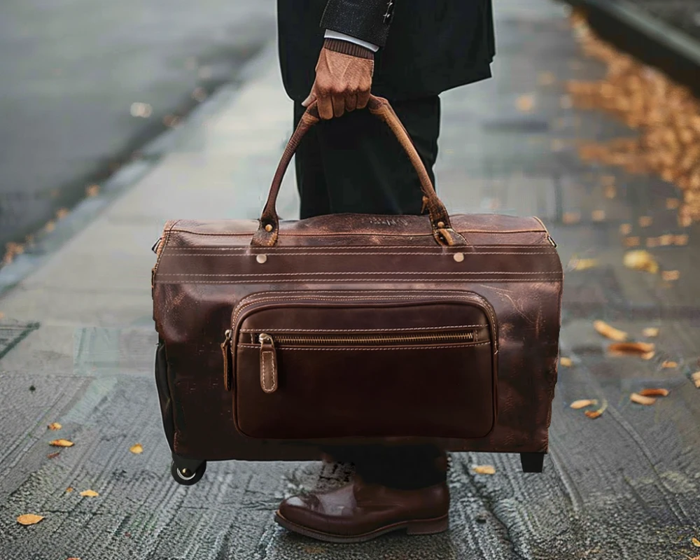 leather duffle carry on